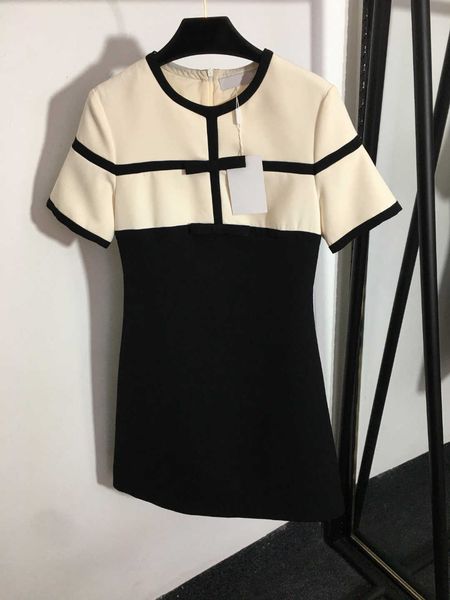 

23ss designer women brand dress summer bow black white matching color waist closed short sleeve dress long skirt womens clothes, Black;gray