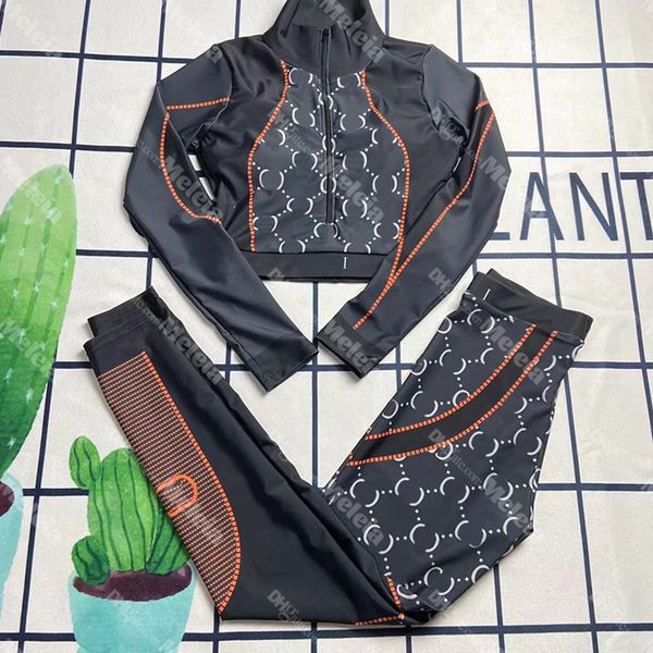 

womens high neck sport designer gym tracksuits for women double letter printed leggings fashion padded fitness t shirts with zipper, Gray