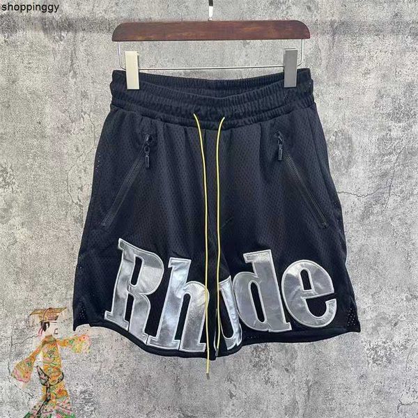 

shorts black rhude elastic waist white sticker casual, White;black