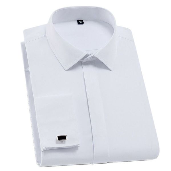 

men's casual shirts white men tuxedo shirt regualr fit long sleeve french cufflinks luxury formal brand button cuff business shirts par, White;black