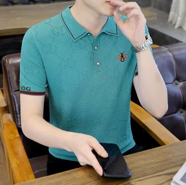 

designer mens polos short-sleeved new casual embroidery shirts street hip-hop casual t-shirt print pattern black polo t shirt, White;black