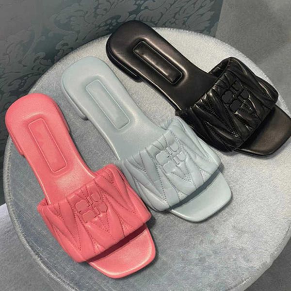 

2023 women slippers miu designer banquet slide shoes summer leather sandals multicolor flat heel mule leatter slipper size 35-41, Black
