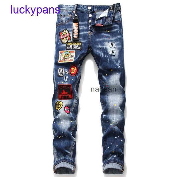 

original edition 8a d2 jeans for sale new spring punk men's embroidery paint splashing denim leggings 1059, Blue