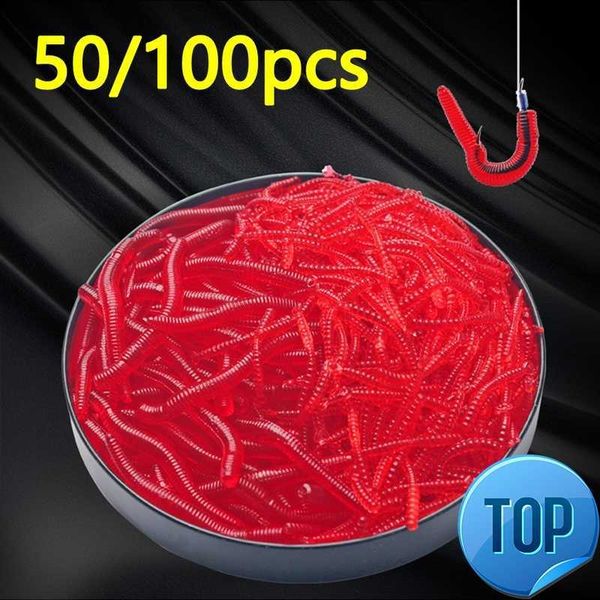 

50/100pcs lifelike red worm soft lure 35mm earthworm fishing silicone artificial bait fishy smell shrimp additive bass carp