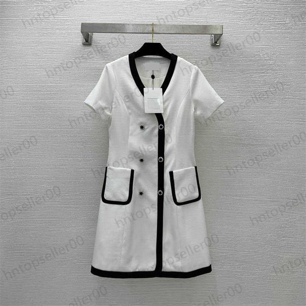 

designer womens clothing dresses spring classic fashion casual small fragrance contrast color versatile bound camellia button slim fit v-nec, Black;gray