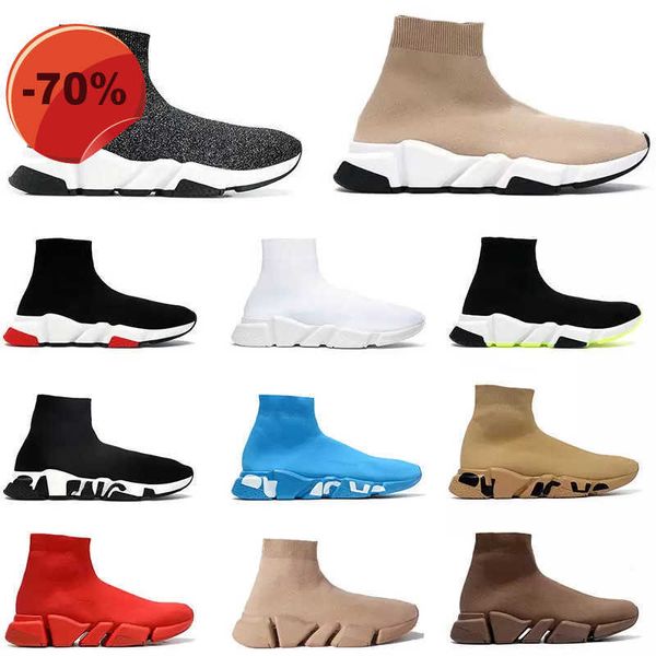 

speed designer mens trainer socks shoes lace-up luxury platform shoe triple white black oreo neon lurex knit metallic grey men women