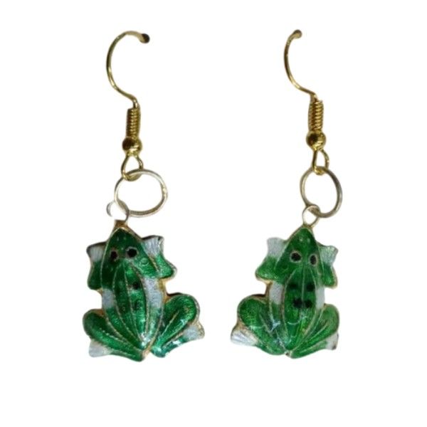 

cloisonne enamel frog charm earrings traditional handmade fashion ethnic earrings china jewelry women accessories small animal earrings gift, Golden