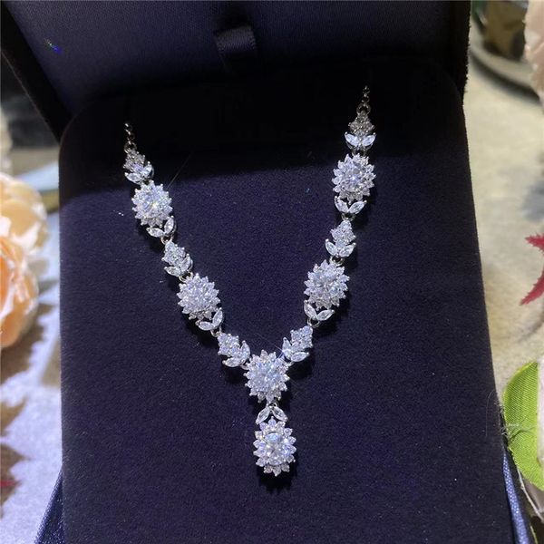 

european and american fashion mosonite pendant necklace water drops versatile diamond neckchain collar chain women's evening dress wedd, Silver