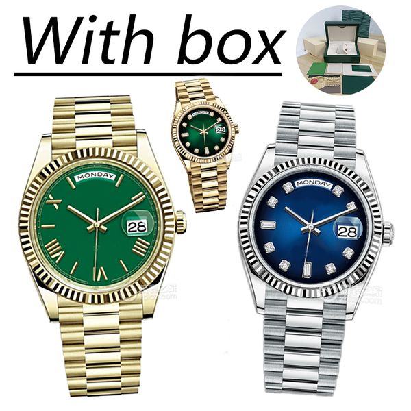 

day week mens watches automatic machine 40mm gold 904l stainless steel strap sapphire with diamond st9 hidden aik folding buckle waterproof, Slivery;golden