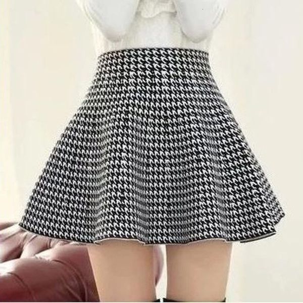 

skirts lady high waist pleated skirt summer plaid mini skirt spring autumn knitted cotton skirts flared skirt short style 230322, Black