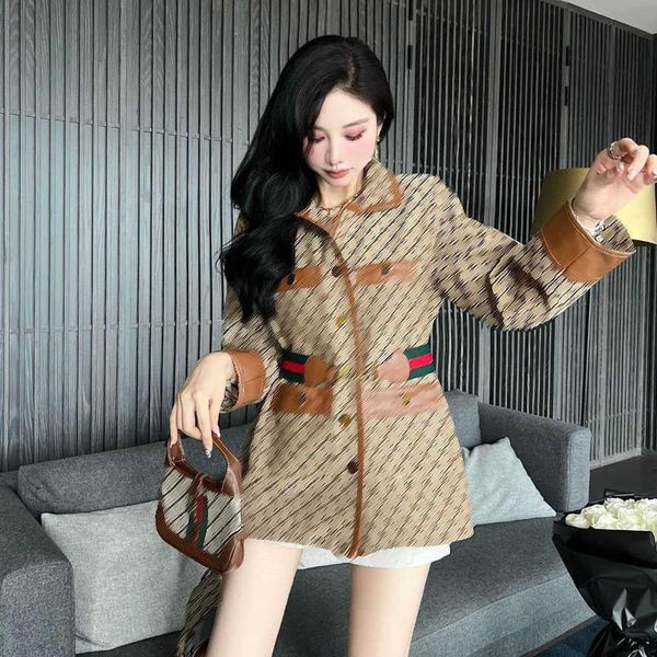 

23ss designer brand jackets coats autumn new style patchwork leather coat buckle belt high-end heavy industry quality womens clothing, Black;brown