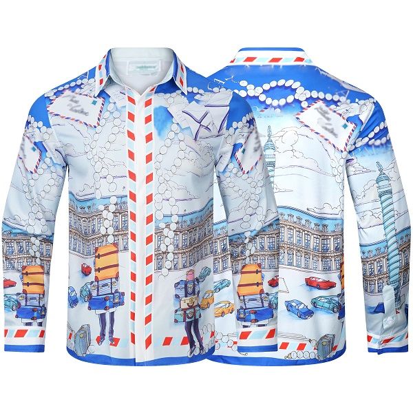 

mens sleeve shirt casablanca new printed long sleeve shirt high-quality designer real silk shirt size  l xl 2xl 3xl, White;black