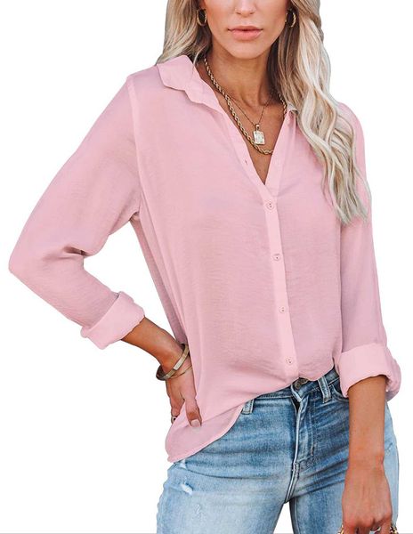 

women's 2023 autumn new women's shirt long sleeve solid lapel casual shirt, White