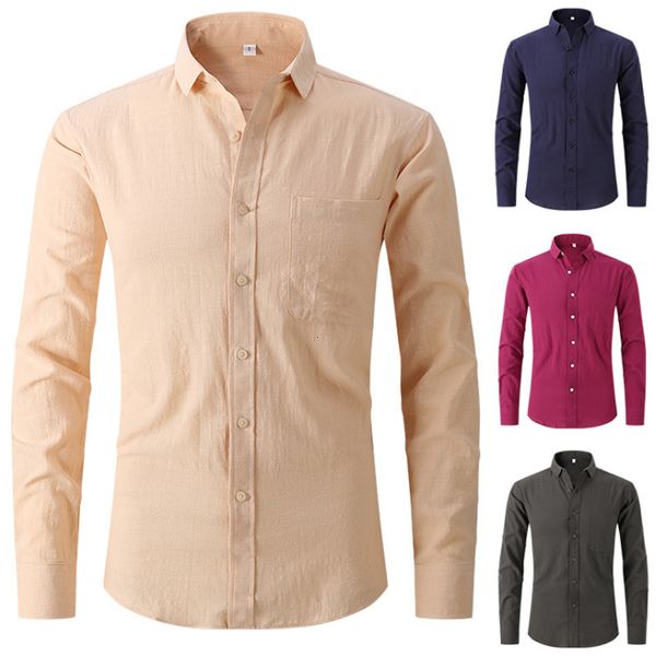 

men's casual shirts 100% pure cotton men's shirt spring and autumn cotton and hemp solid color long-sleeved business slimming and, White;black