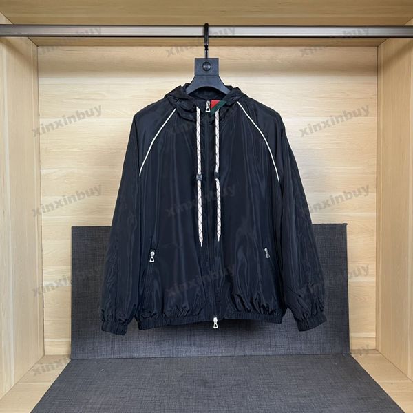 

xinxinbuy men designer coats jacket hoodie paris letter print jacquard fabric long sleeve women black khaki blue xs-2xl, Black;brown