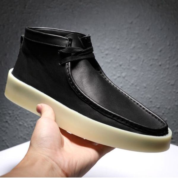 

fashion man design boot luxury men leather shoe chunky mens ankle boots, Black