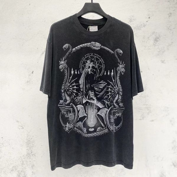 

2023 hip hop fog oversize cotton wool t-shirt men streetwear skull spades print washed t shirt summer short sleeve tshirt harajuku cotton, White;black