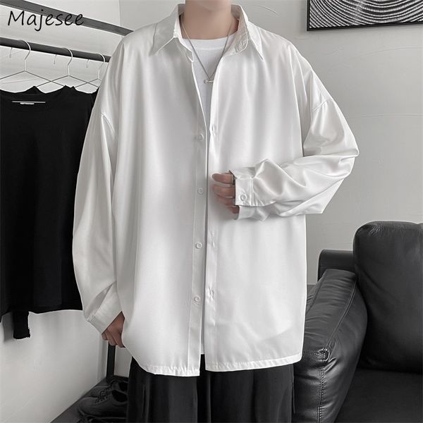 

men's casual shirts men solid color shirts long sleeve summer draped loose oversize vintage hip-hop high street all-match summer sun-pr, White;black