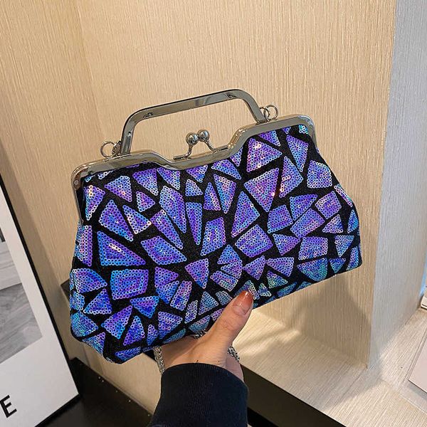 

purses bags women's sequins fashion color 2023 clamping hardware handheld shell bags fashion chain dinner small square bags