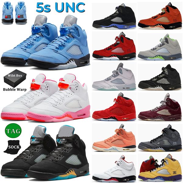 

with box 5 men basketball shoes unc racer university blue aqua crimson bliss green bean dark concord pinksicle burgundy mens trainers sports