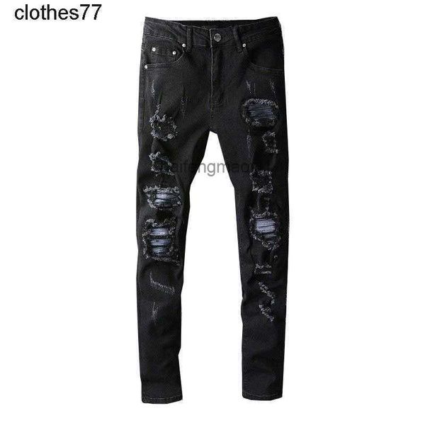 

trend men's black patch jeans slim fit leggings #664, Blue