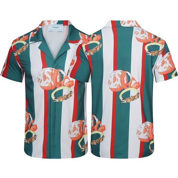 

short sleeve shirt casablanca new big stripe printed shirt high-quality designer silk shirt polo size  l xl 2xl 3xl, White;black