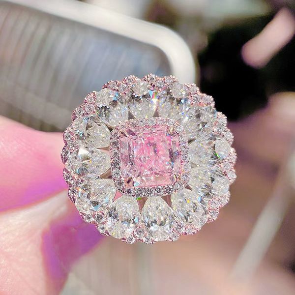 

flower lab diamond finger ring white gold filled party wedding band rings for women bridal promise engagement jewelry gift, Slivery;golden