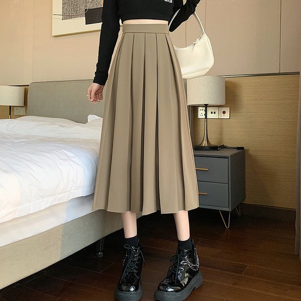 

skirts korean style long skirt pleated pink skirts women fashion spring elegant a line high waisted summer midi white skirt girls 230322, Black
