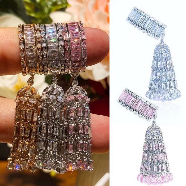 

wedding rings godki trendy twist tassels statement for women cubic zircon finger beads charm ring bohemian beach jewelry 230321, Slivery;golden