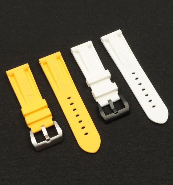

24mm 26mm yellow white silicone rubber watchband replacement for panerai watch strap pin buckle waterproof watch accessories7118304, Black;brown