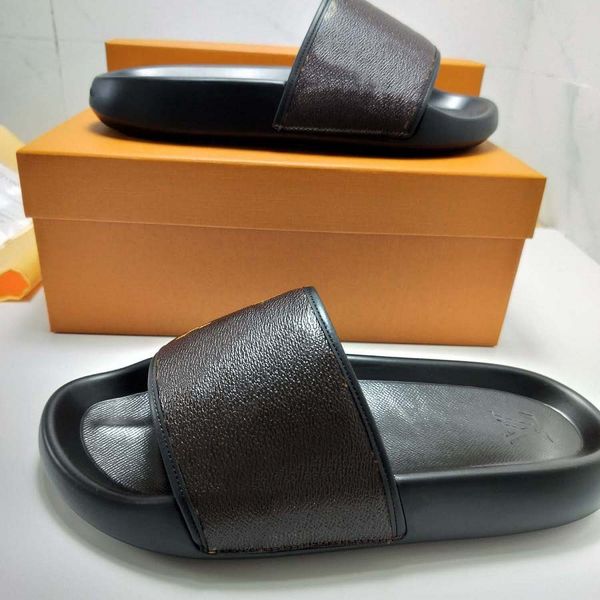 

sandals designer slippers slides floral brocade genuine leather flip flops women shoes sandal with box dustbag, Black