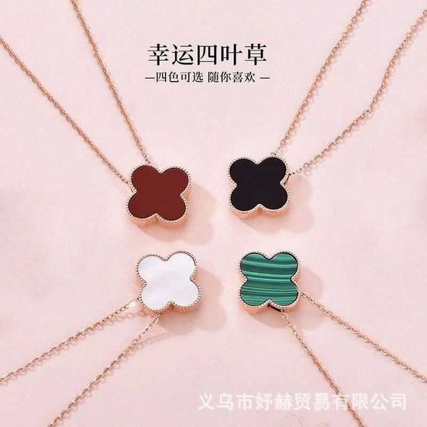 

pendant necklaces strands strings tiktok lucky four leaf grass necklace 18k gold steel advanced sense net red same double sided shell collar, Silver
