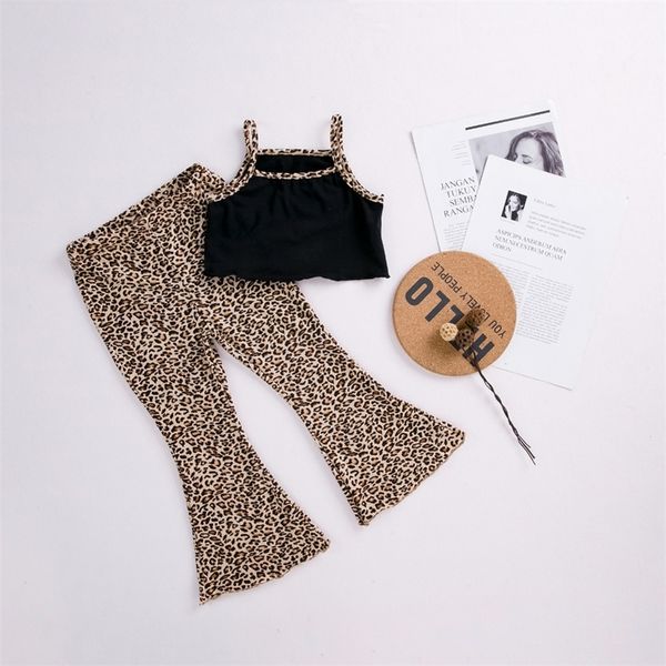 

clothing sets 2pcs summer girls suspender leopard print flared pants fashion kids outfit children clothes suits 230321, White