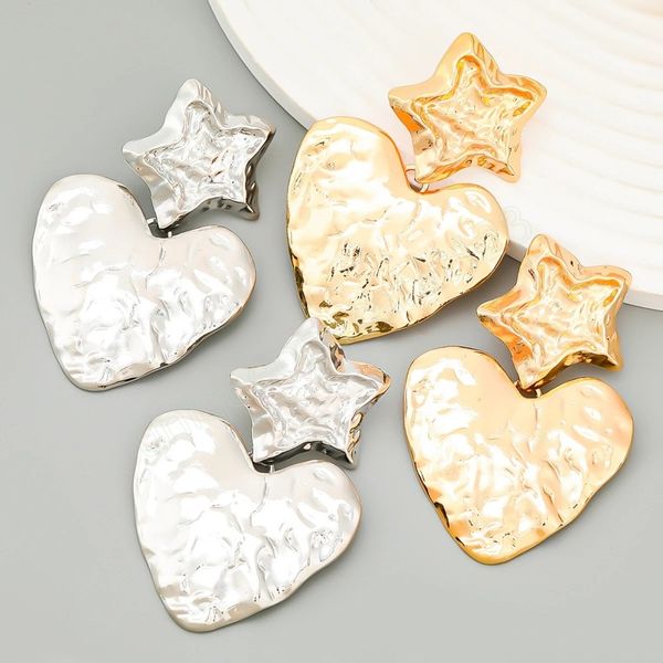 

metal exaggerated geometric star heart-shaped dangle earrings for women fashion jewelry gift, Silver