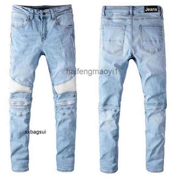 

mens jeans trend knee panel casual zipper slim fit leggy jeans 630, Blue