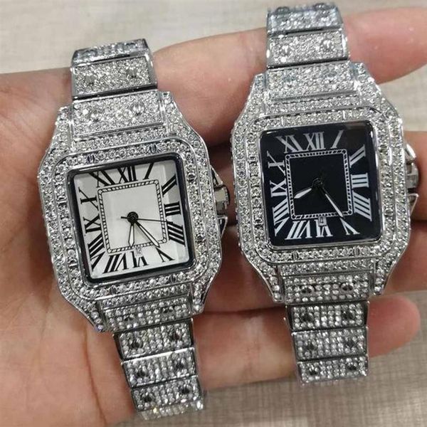 

2021 mens women watch full diamond iced out strap designer watches quartz movement couple lovers clock wristwatch 33m238t, Slivery;brown