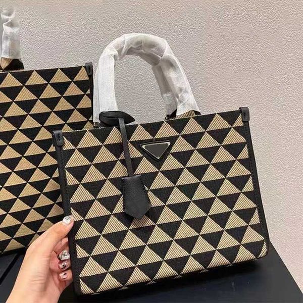 

canvas tote bag embroidery large capacity commuter summer new fashion triangle handheld one shoulder crossbody women's bag