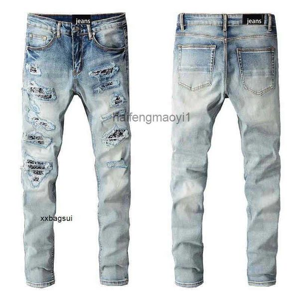 

mens jeans trend street fashion men's knee hole patch jeans slim fit leggings 677 wil, Blue