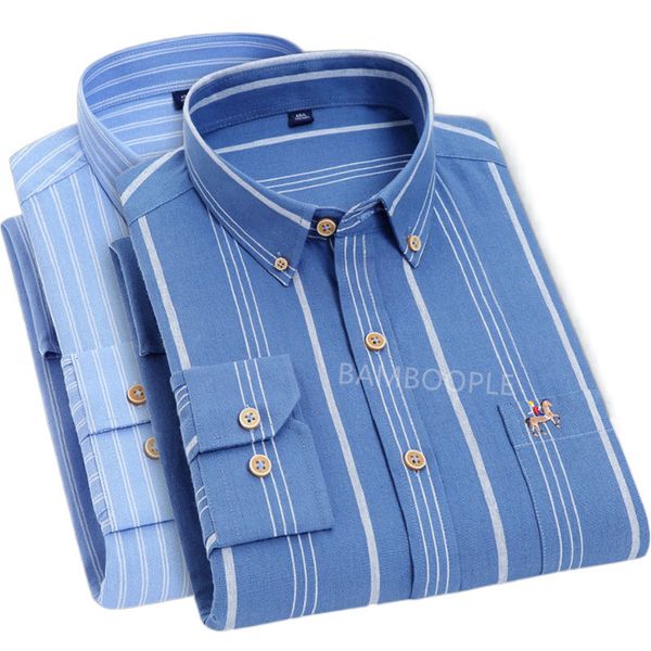 

men's casual shirts men's striped shirt long sleeve 100% cotton oxford causal embroidered horse fashion spring slim fit plaid 5xl, White;black