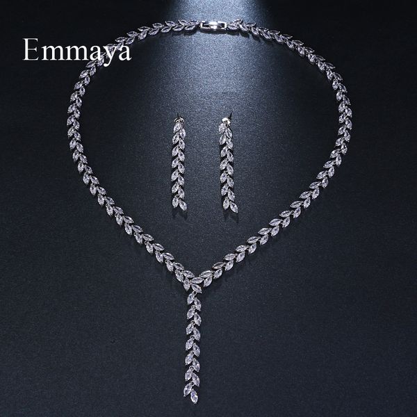 

wedding jewelry sets emmaya trendy design romantic salix leaf white gold color aaa cubic zircon for brides gift 230321, Slivery;golden