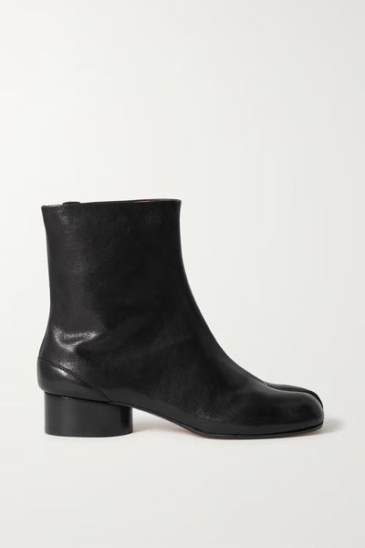 

paris mm tabi split toe leather ankle boots low heel shoes black fashion