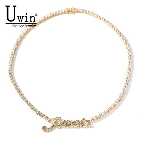

pendant necklaces uwin custom name necklace cursive letters iced out bling cubic zircon with 4mm tennis chain charm hiphop jewelry 230321, Silver
