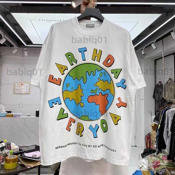 

men's t-shirts creative cartoon earth rainbow lettering print casual short-sleeved t-shirt man t230321, White;black