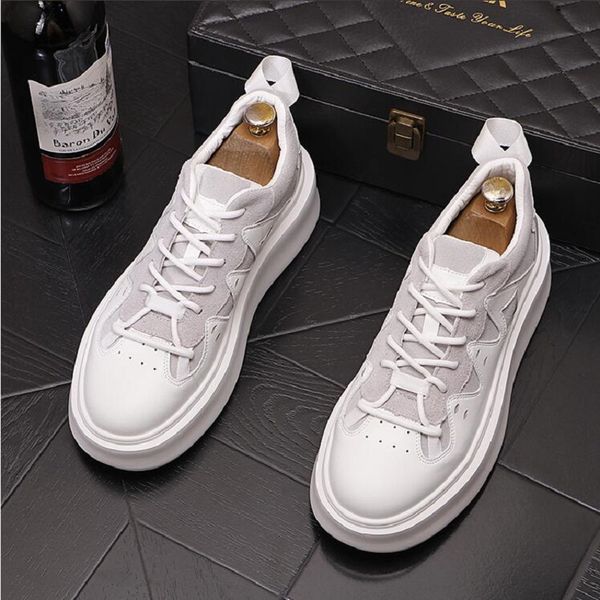 

men shoes spring autumn new fashion trend leisure board shoes thick sole shoes matching men lace-up small white shoes d2a57, Black