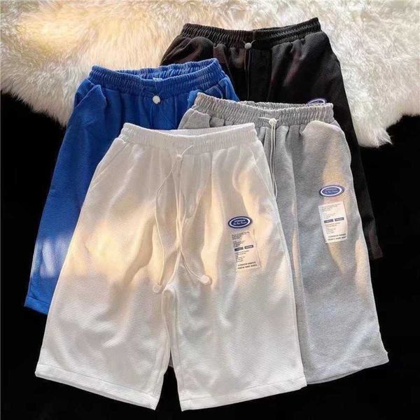 

men's shorts waffle shorts men's 2022 new summer relaxed sports capris ins versatile fashion casual pants, White;black
