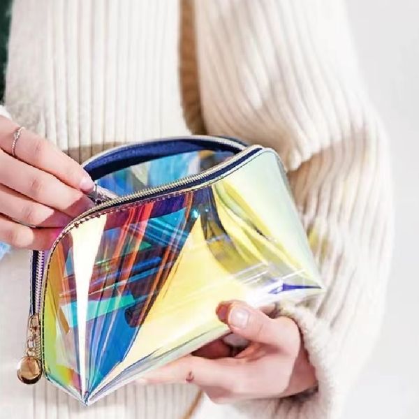 

custom logo holographic pvc makeup bag tpu cosmetic bag hologram ziplock bag
