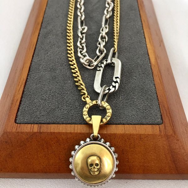 

gemstone mc pearl pendants gold choker necklaces vintage hiphop rock punk skull skeleton heads thick chain necklace men women designer jewel, Golden;silver