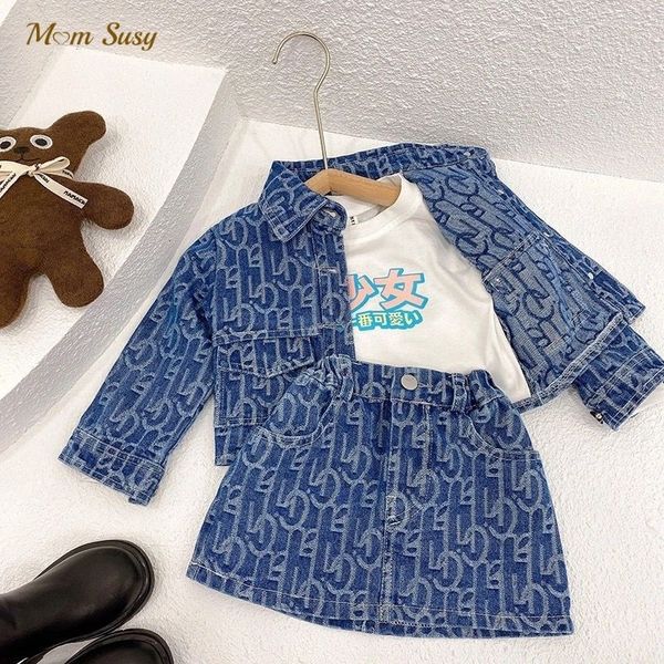 

clothing sets baby girl jean clothes set cotton infant toddler kid denim jacket skirt 2pcs spring autumn summer sets outfit 1 10y 230322, White