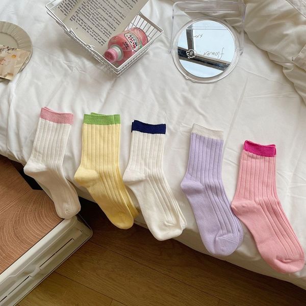 

women's socks 2 pairs simple combination color spring and summer thin style stockings uniform size casual breathable mid-tube, Black;white