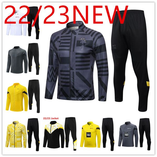

22/23 new long zip tracksuits jogging suit jacket tracksuits kids and man jacket borussia long pants soccer sets dortmund training suit foot, Gray